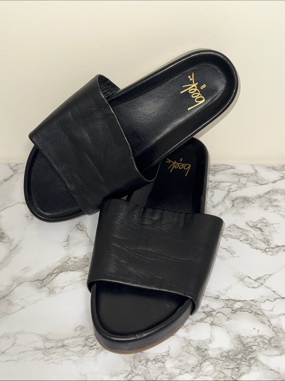 beek Black Wide-Strap Slide Sandals